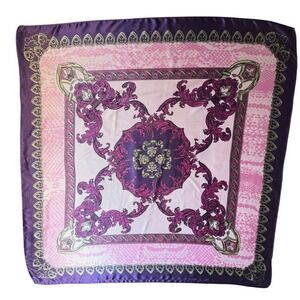 Icing Ornate Scroll Print Satin Scarf Purple Pink Teal 30.5x30.5